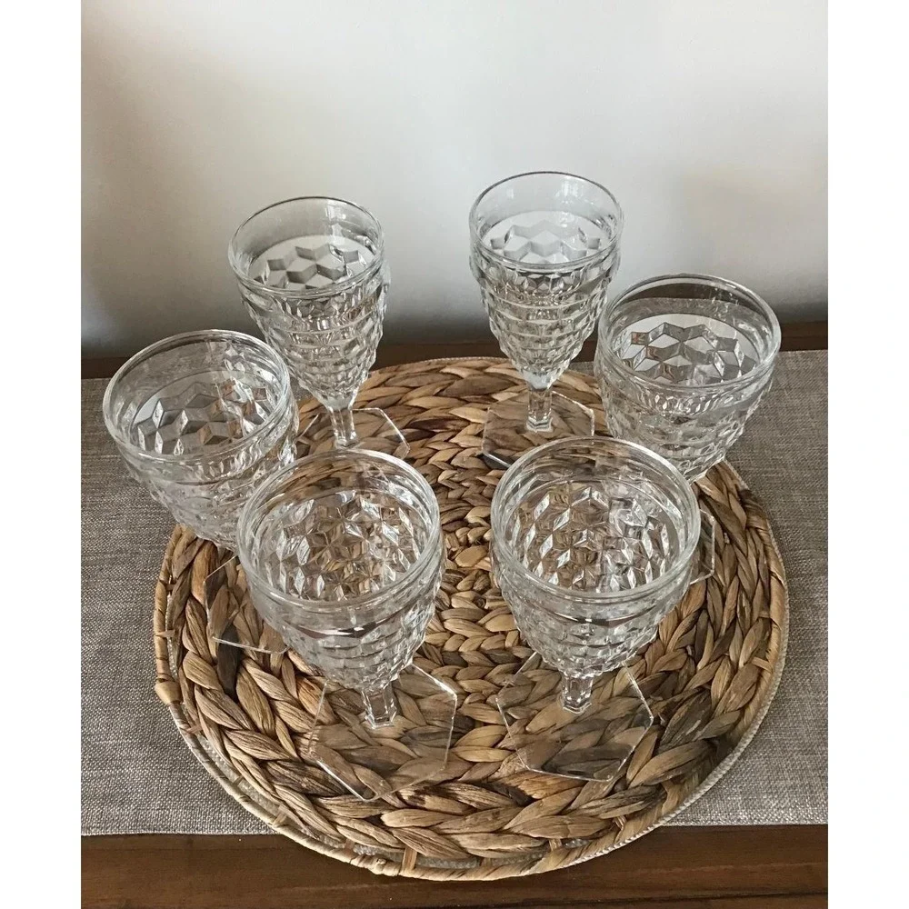 Vintage Indiana Glass Whitehall Pattern Cubist Glass Wine Goblets Set of 6 Retro